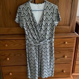 Talbots Black and White Sheath Midi Dress V-Neck